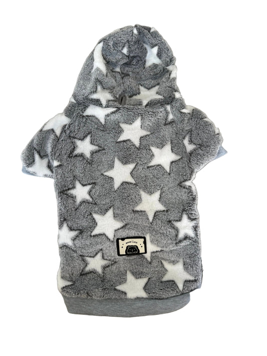ABRIGO DE PELUCHE DE ESTRELLAS GRIS Y BLANCO