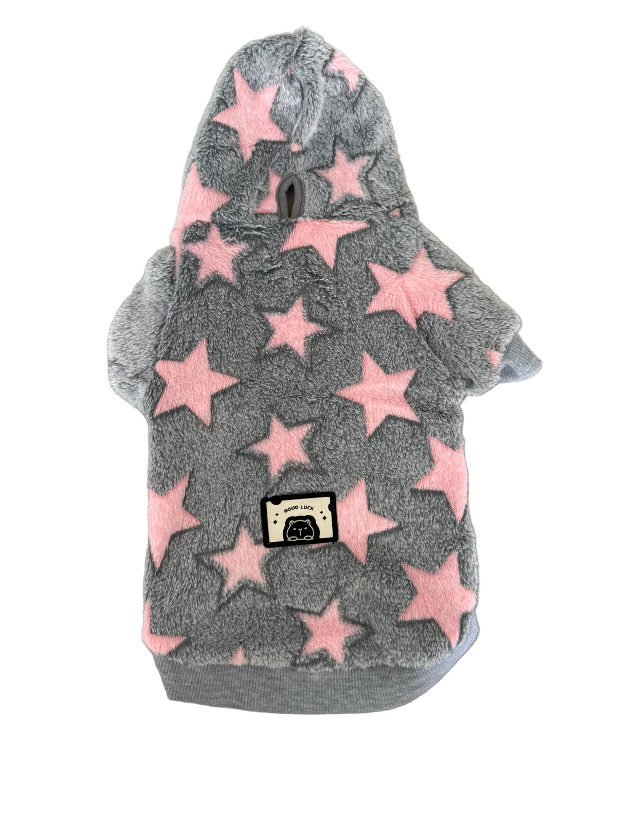 ABRIGO DE PELUCHE DE ESTRELLAS GRIS Y ROSADO