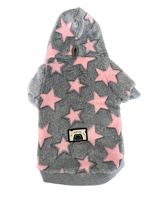 ABRIGO DE PELUCHE DE ESTRELLAS GRIS Y ROSADO