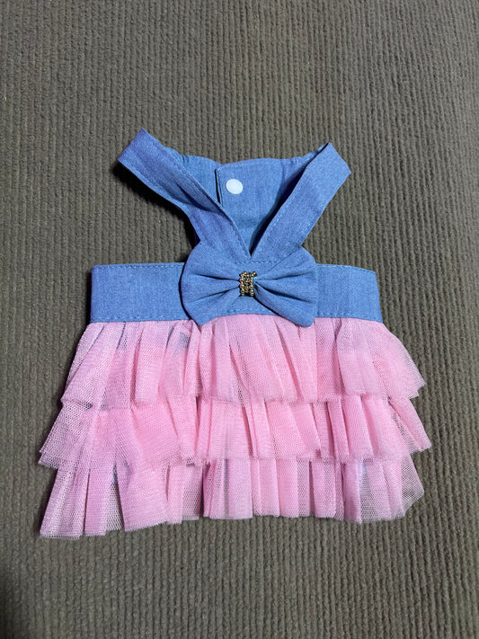 VESTIDO DE TIRANTES MEZCLILLA Y ROSADO